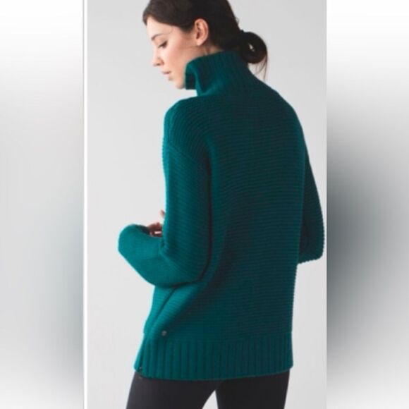 Lululemon Kurmasana green merino wool turtleneck sweater bottom zip 4 - Picture 5 of 9